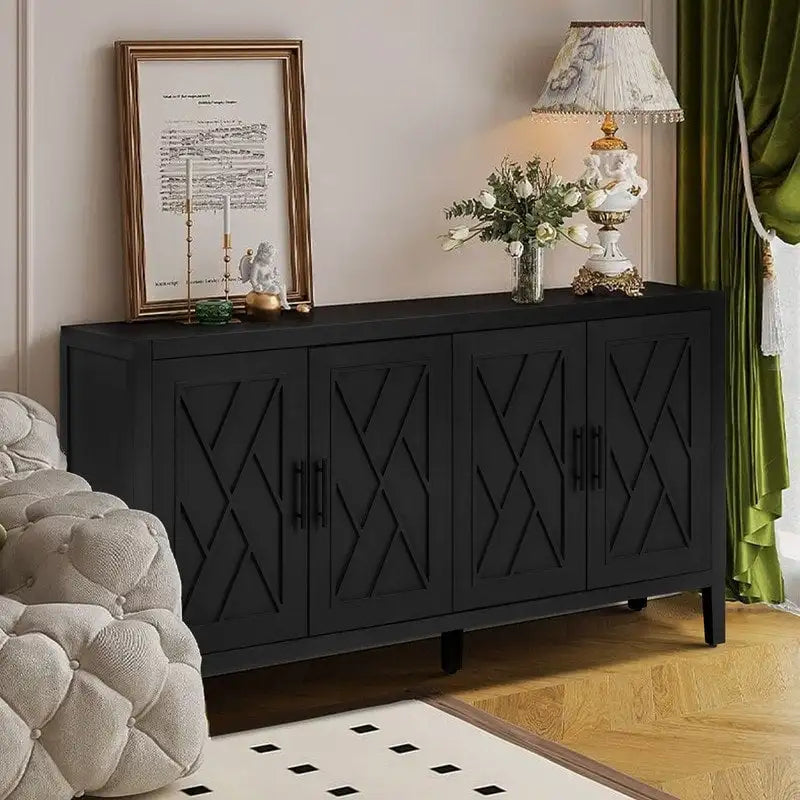 Vintage 4-Door Wood Storage Sideboard Cabinet with Adjustable Shelf