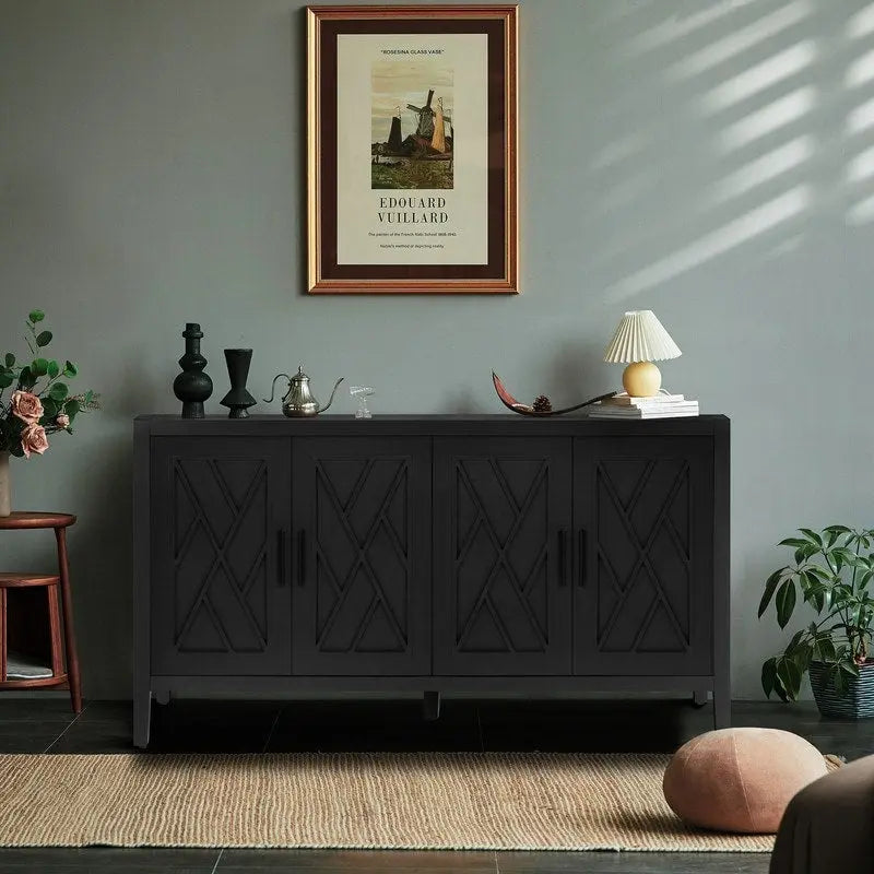 Vintage 4-Door Wood Storage Sideboard Cabinet with Adjustable Shelf