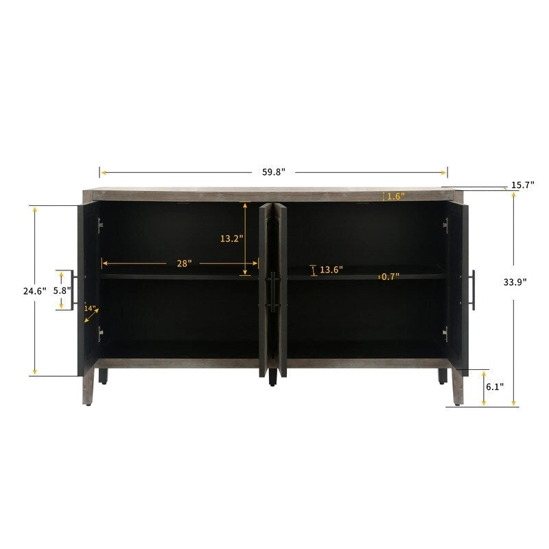Vintage 4-Door Wood Storage Sideboard Cabinet with Adjustable Shelf