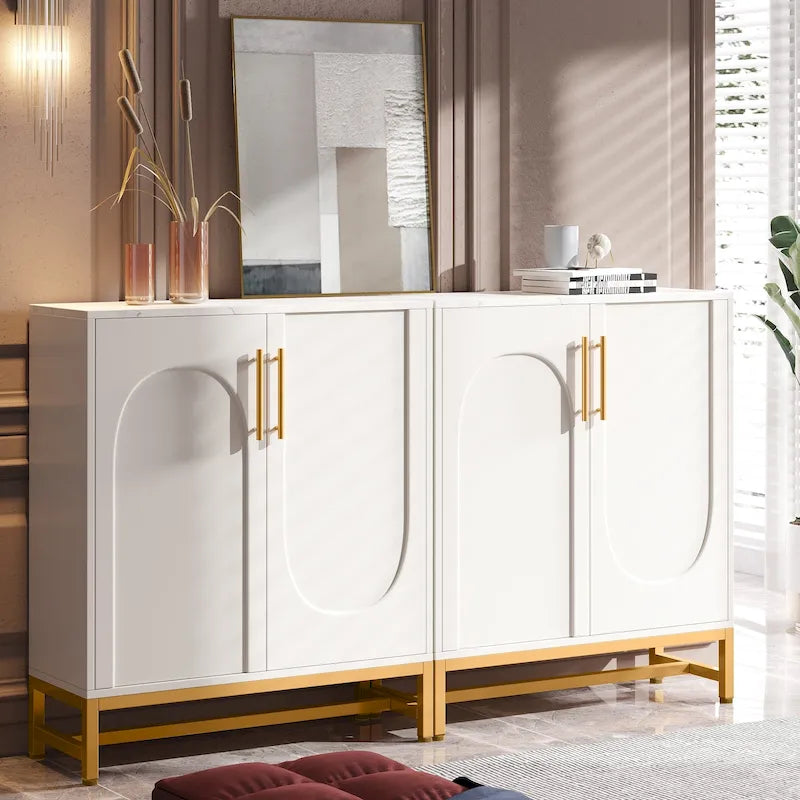 Modern 4-Door Sideboard Buffet Cabinet with Metal Frame & Adjustable Shelves