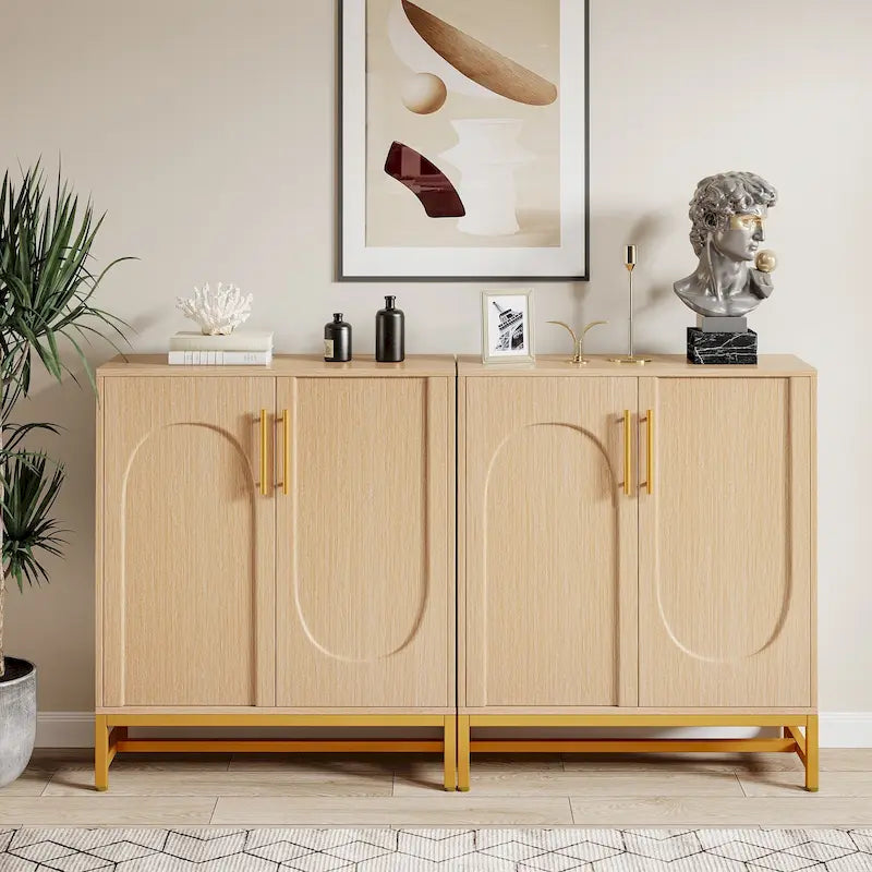 Modern 4-Door Sideboard Buffet Cabinet with Metal Frame & Adjustable Shelves
