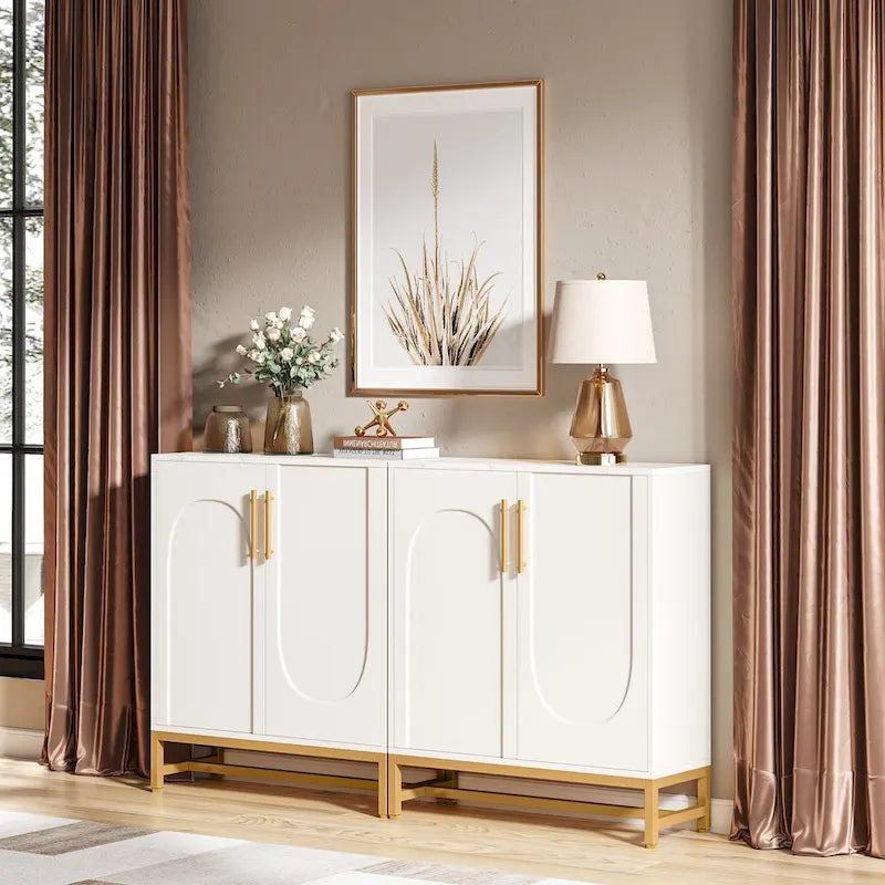 Modern 4-Door Sideboard Buffet Cabinet with Metal Frame & Adjustable Shelves