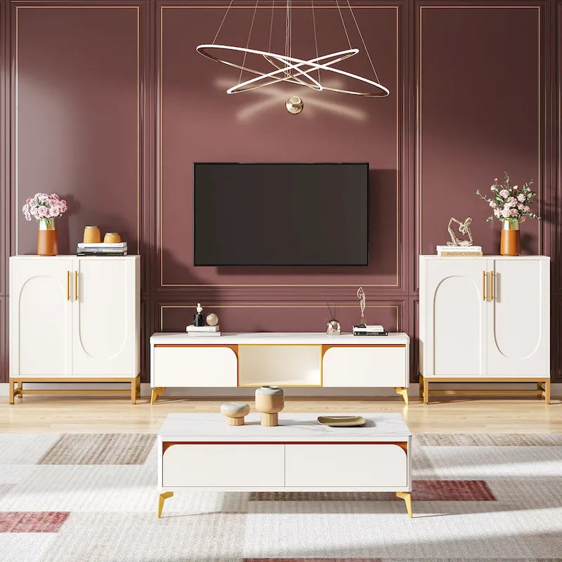 Modern 4-Door Sideboard Buffet Cabinet with Metal Frame & Adjustable Shelves