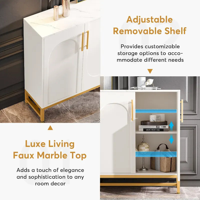 Modern 4-Door Sideboard Buffet Cabinet with Metal Frame & Adjustable Shelves