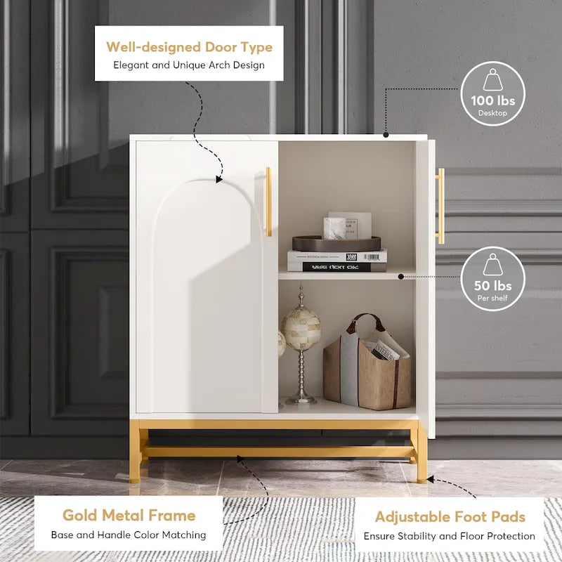 Modern 4-Door Sideboard Buffet Cabinet with Metal Frame & Adjustable Shelves