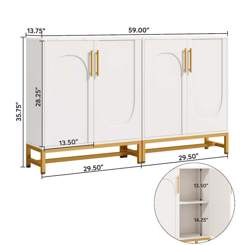 Modern 4-Door Sideboard Buffet Cabinet with Metal Frame & Adjustable Shelves
