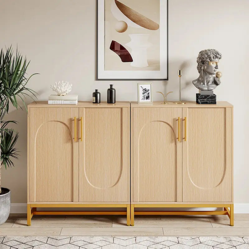 Modern 4-Door Sideboard Buffet Cabinet with Metal Frame & Adjustable Shelves
