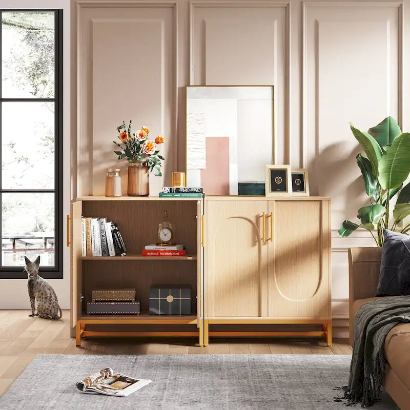 Modern 4-Door Sideboard Buffet Cabinet with Metal Frame & Adjustable Shelves