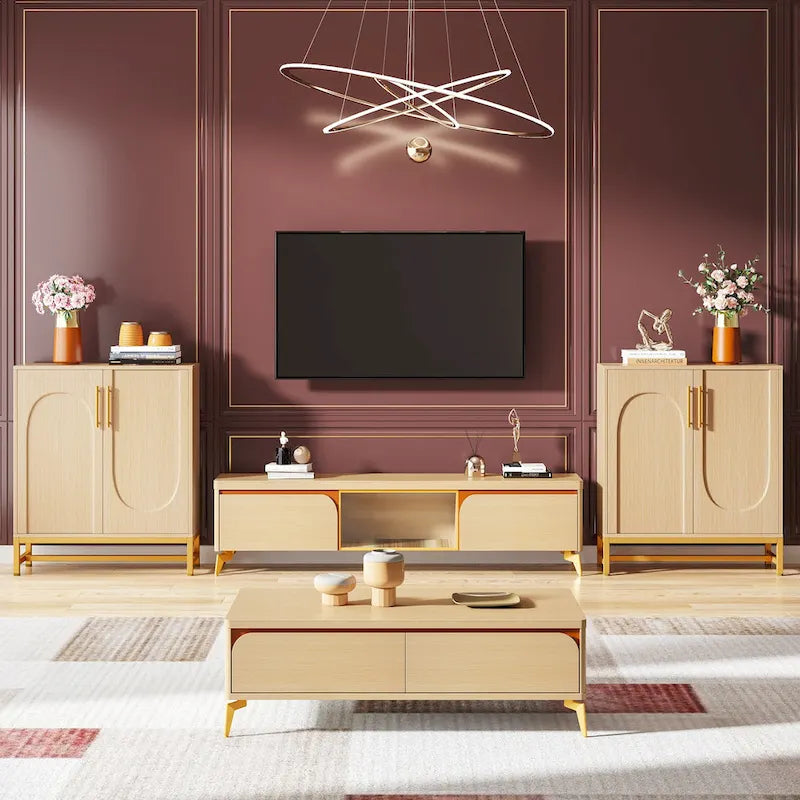 Modern 4-Door Sideboard Buffet Cabinet with Metal Frame & Adjustable Shelves