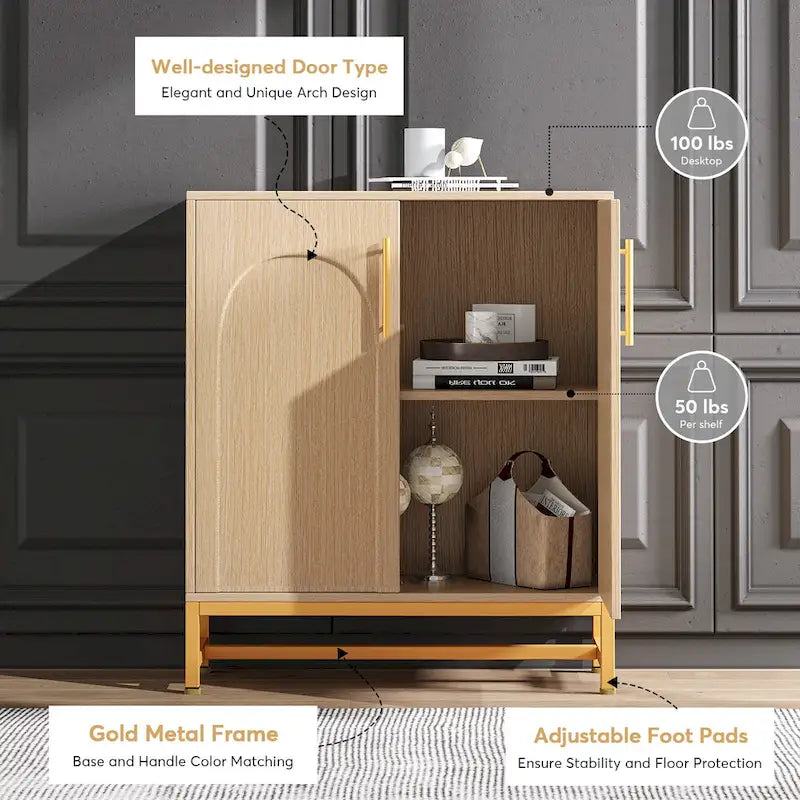 Modern 4-Door Sideboard Buffet Cabinet with Metal Frame & Adjustable Shelves