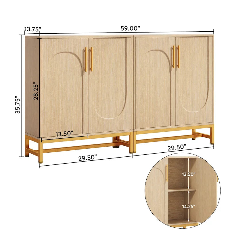 Modern 4-Door Sideboard Buffet Cabinet with Metal Frame & Adjustable Shelves