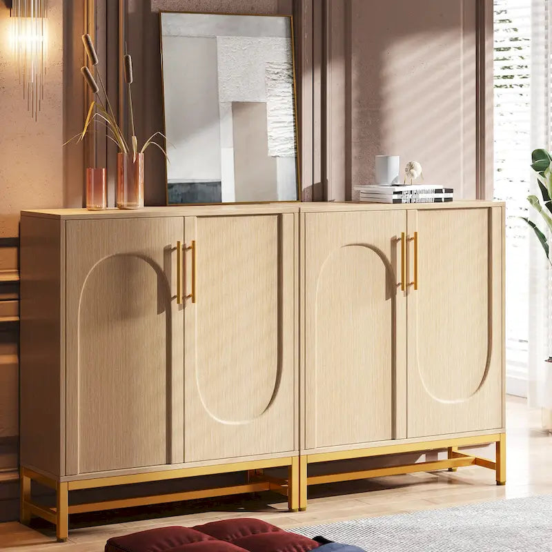 Modern 4-Door Sideboard Buffet Cabinet with Metal Frame & Adjustable Shelves