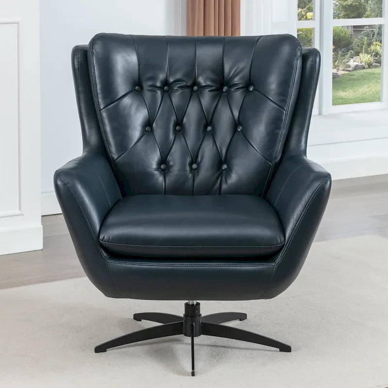 Tufted Faux Leather Swivel Accent Chair with Flared Arms & 5-Star Base
