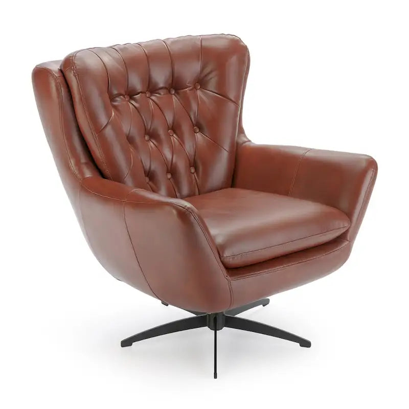 Tufted Faux Leather Swivel Accent Chair with Flared Arms & 5-Star Base
