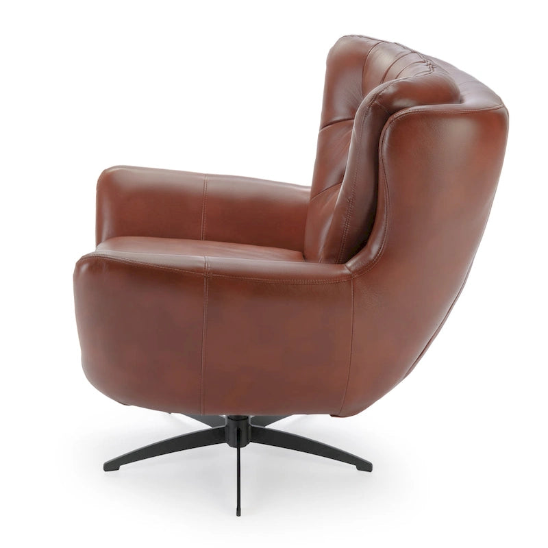Tufted Faux Leather Swivel Accent Chair with Flared Arms & 5-Star Base