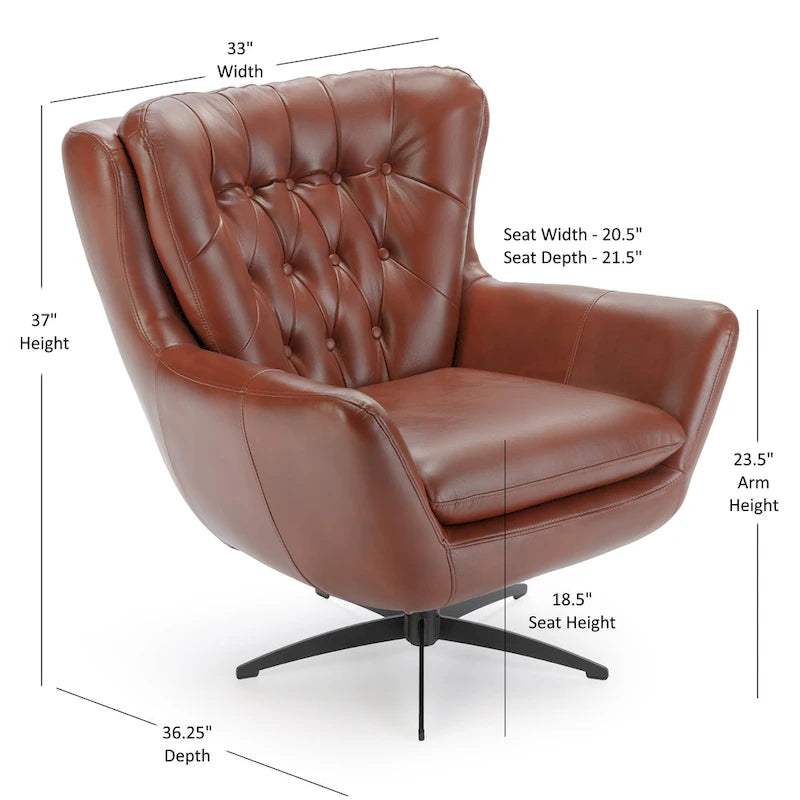 Tufted Faux Leather Swivel Accent Chair with Flared Arms & 5-Star Base