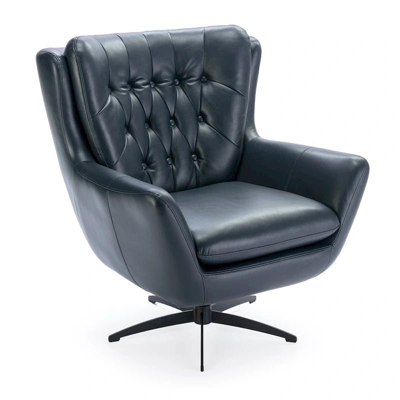 Tufted Faux Leather Swivel Accent Chair with Flared Arms & 5-Star Base