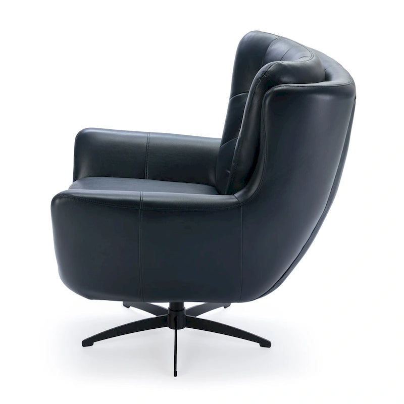 Tufted Faux Leather Swivel Accent Chair with Flared Arms & 5-Star Base