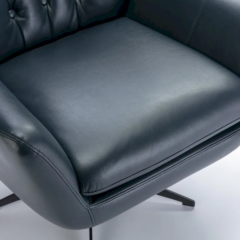 Tufted Faux Leather Swivel Accent Chair with Flared Arms & 5-Star Base