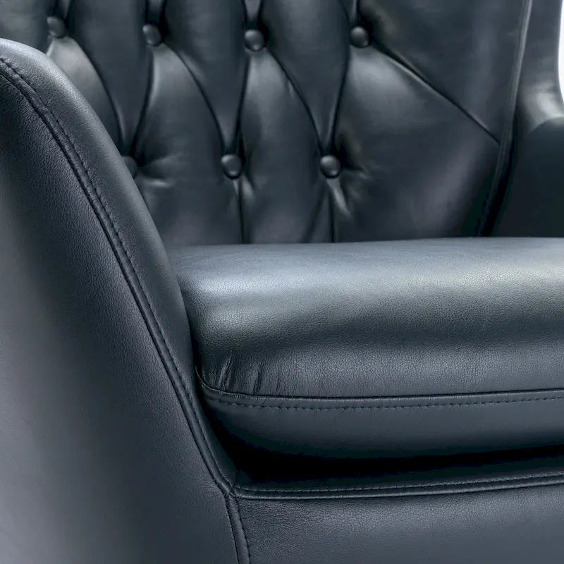 Tufted Faux Leather Swivel Accent Chair with Flared Arms & 5-Star Base
