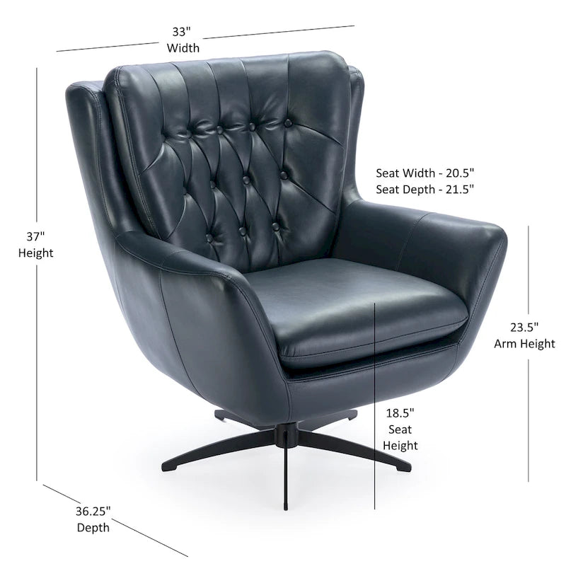 Tufted Faux Leather Swivel Accent Chair with Flared Arms & 5-Star Base