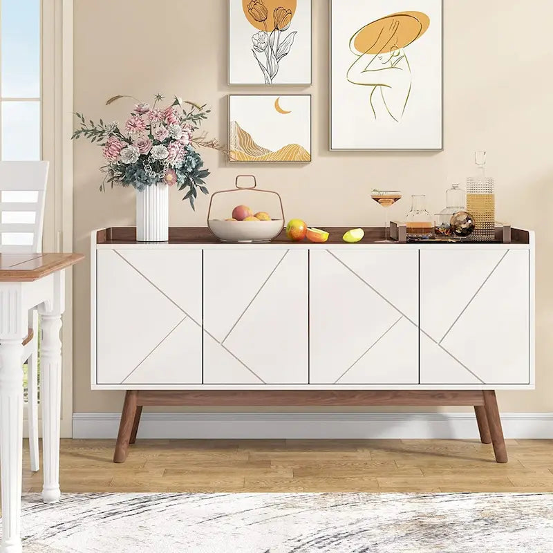 55-Inch Buffet Sideboard Cabinet with Doors, Adjustable Shelves & Open Shelf