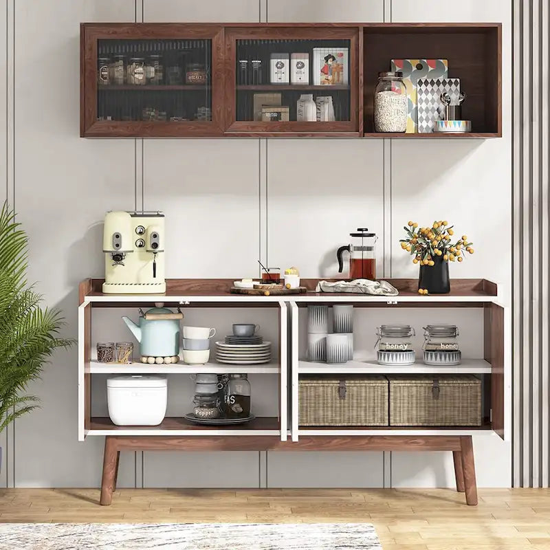 55-Inch Buffet Sideboard Cabinet with Doors, Adjustable Shelves & Open Shelf