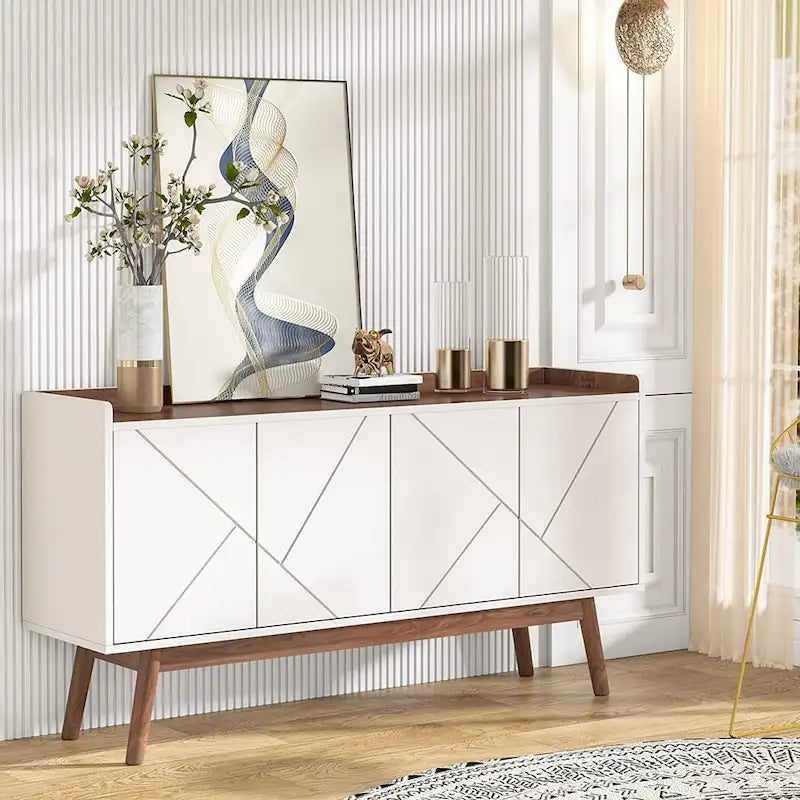 55-Inch Buffet Sideboard Cabinet with Doors, Adjustable Shelves & Open Shelf
