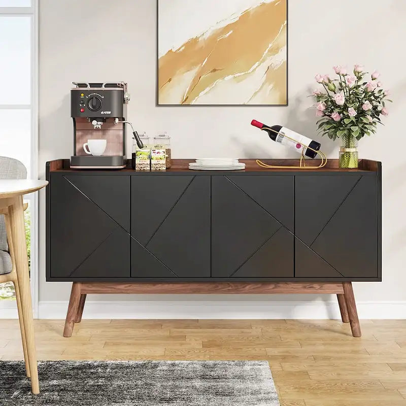 55-Inch Buffet Sideboard Cabinet with Doors, Adjustable Shelves & Open Shelf