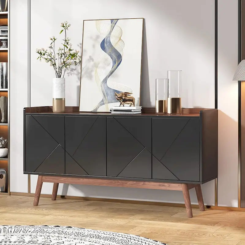 55-Inch Buffet Sideboard Cabinet with Doors, Adjustable Shelves & Open Shelf