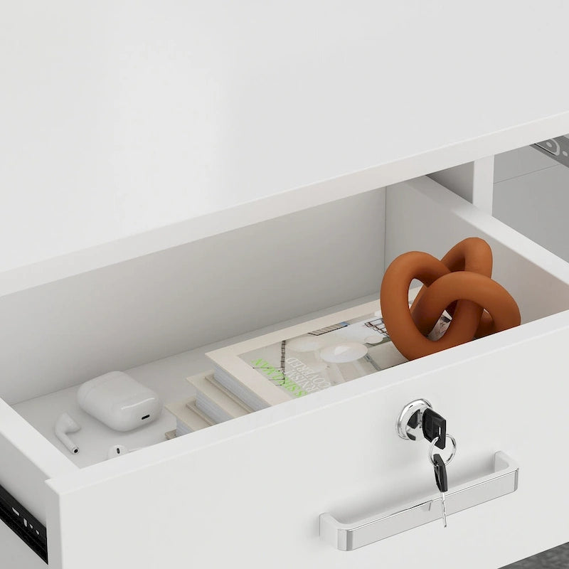 L-Shaped Reception Desk with Lockable Storage, Printer Shelf & File Drawer