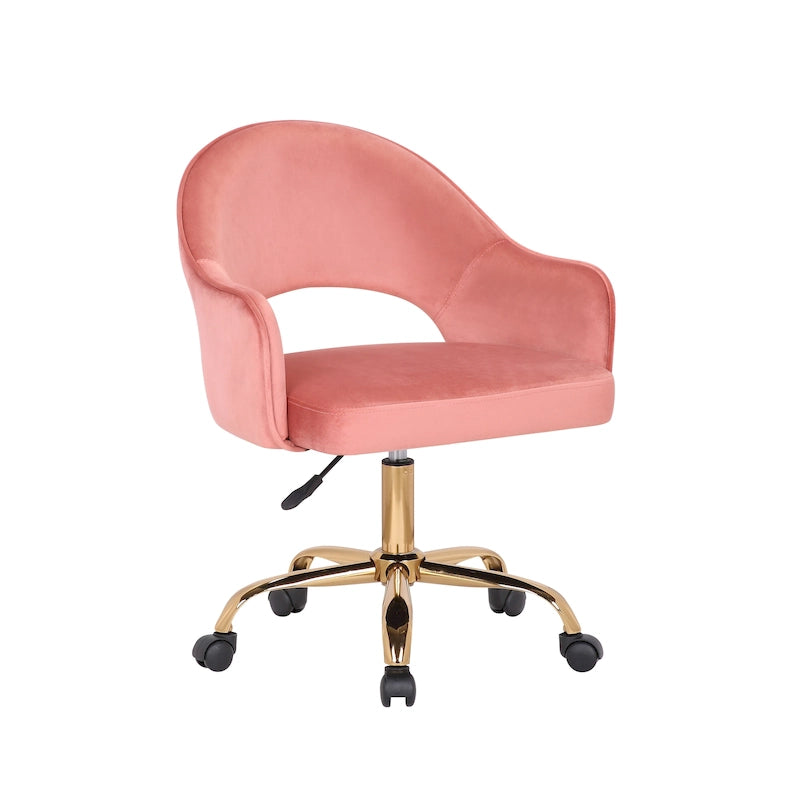 Velvet Swivel Office Chair with Adjustable Height & Gold Chrome Legs