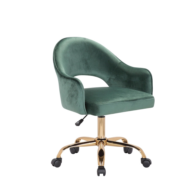 Velvet Swivel Office Chair with Adjustable Height & Gold Chrome Legs
