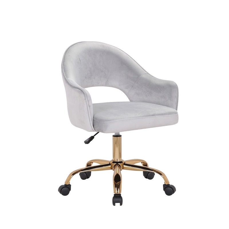 Velvet Swivel Office Chair with Adjustable Height & Gold Chrome Legs