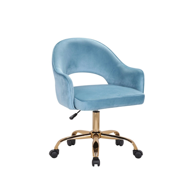 Velvet Swivel Office Chair with Adjustable Height & Gold Chrome Legs