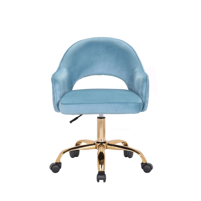Velvet Swivel Office Chair with Adjustable Height & Gold Chrome Legs