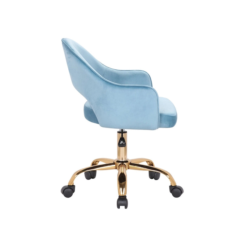 Velvet Swivel Office Chair with Adjustable Height & Gold Chrome Legs