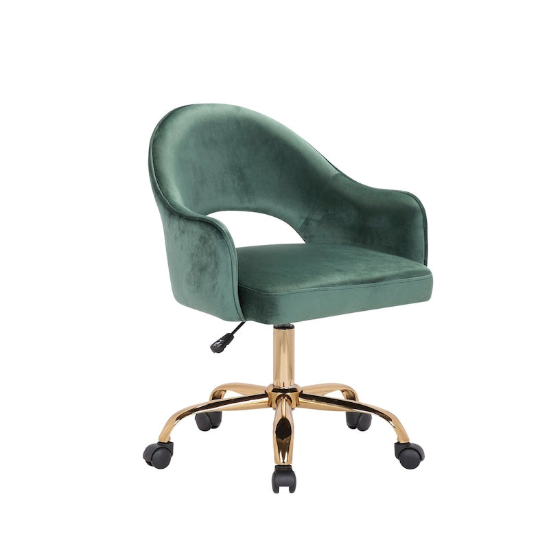 Velvet Swivel Office Chair with Adjustable Height & Gold Chrome Legs