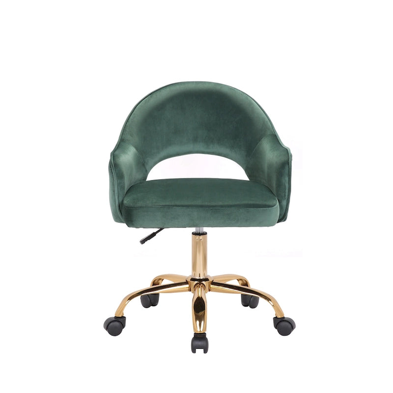 Velvet Swivel Office Chair with Adjustable Height & Gold Chrome Legs
