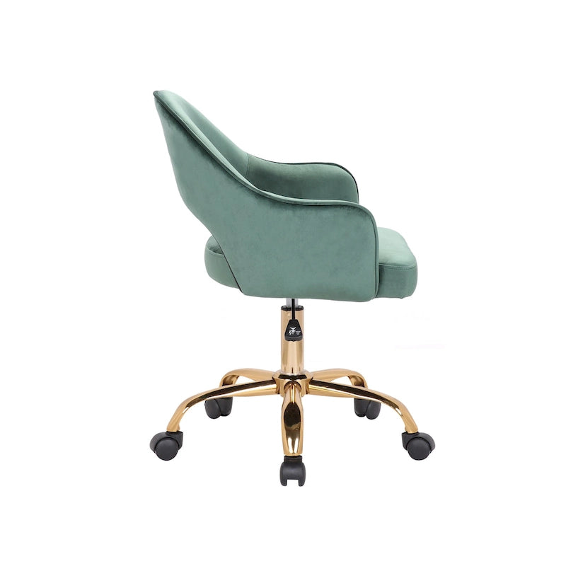 Velvet Swivel Office Chair with Adjustable Height & Gold Chrome Legs