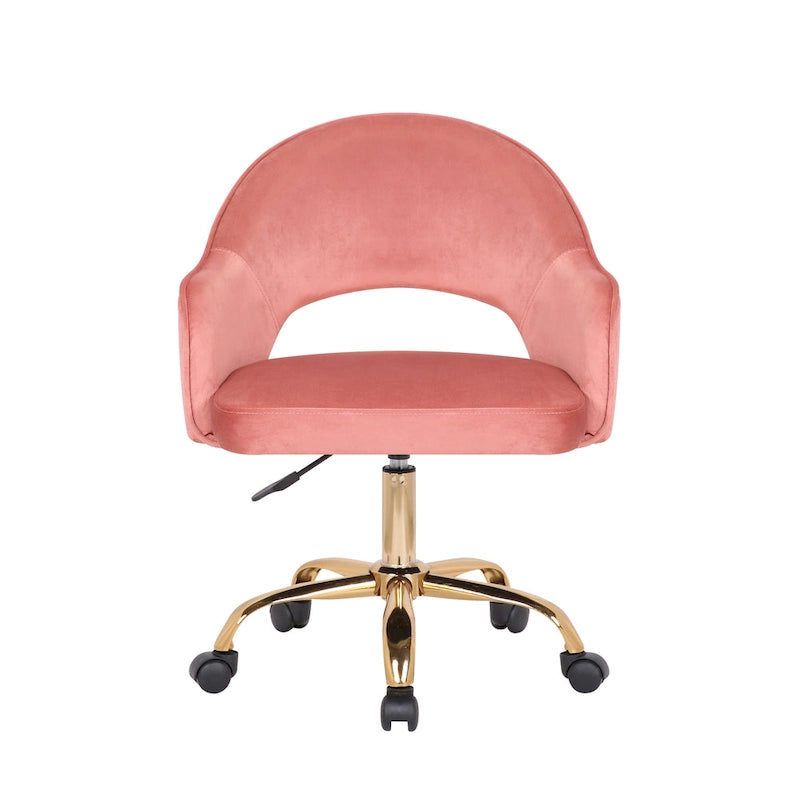 Velvet Swivel Office Chair with Adjustable Height & Gold Chrome Legs