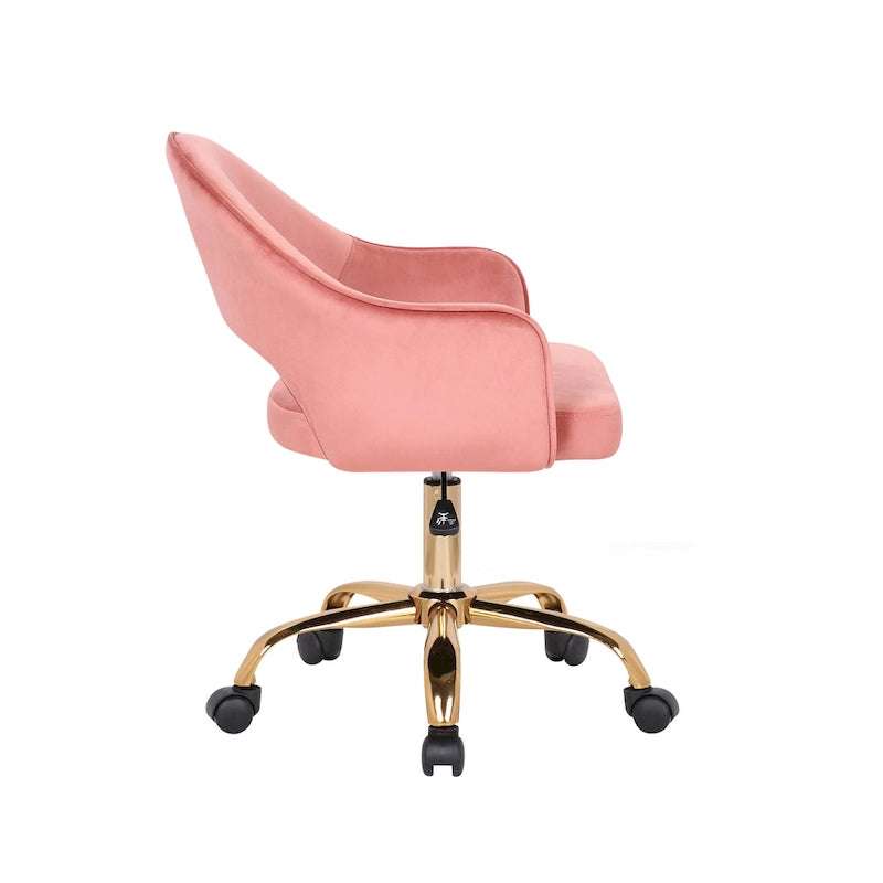 Velvet Swivel Office Chair with Adjustable Height & Gold Chrome Legs