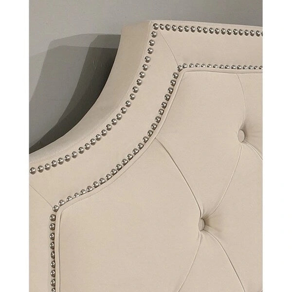 Upholstered Tufted Headboard with Adjustable Height & Double Nickel Nailhead Trim