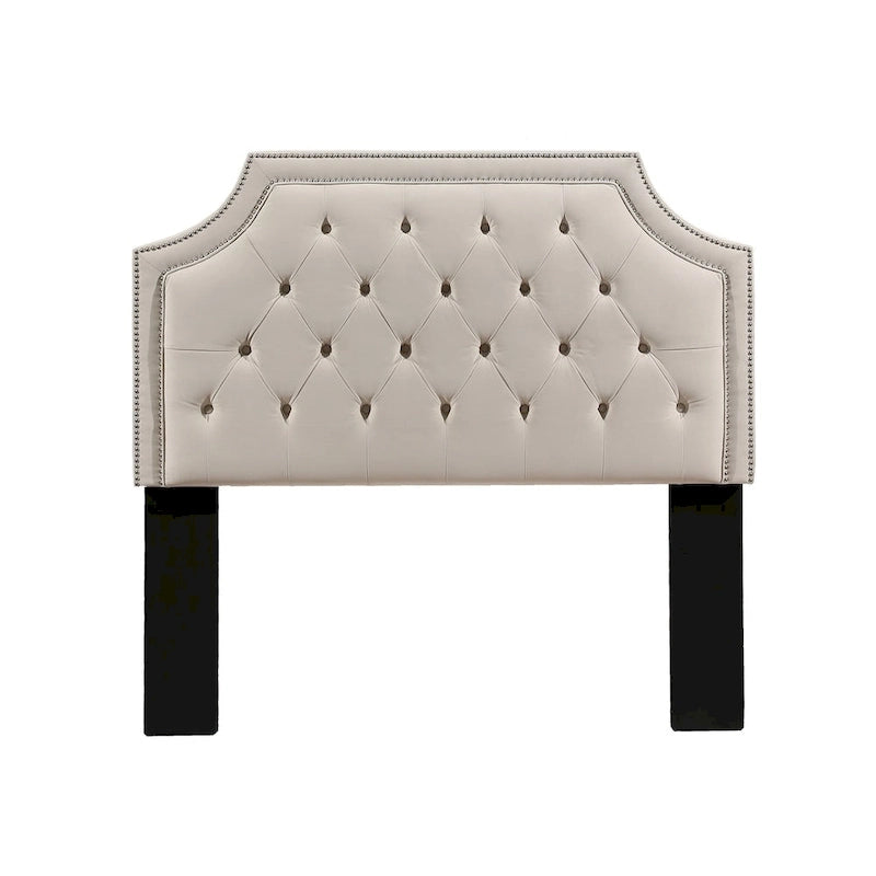 Upholstered Tufted Headboard with Adjustable Height & Double Nickel Nailhead Trim