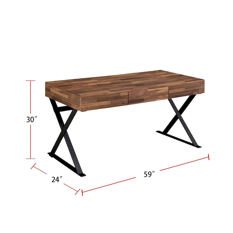 Industrial Wooden Desk with 3 Drawers, Built-in USB Port & Power Outlet