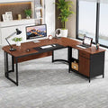 63" L-Shaped Executive Desk with Side File Cabinet & Privacy Panel