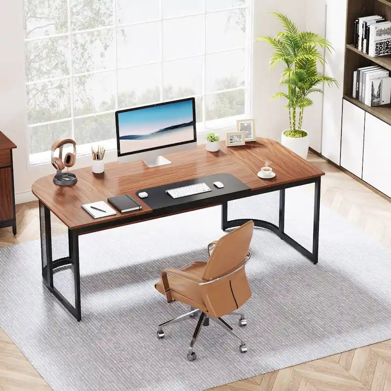 63" L-Shaped Executive Desk with Side File Cabinet & Privacy Panel