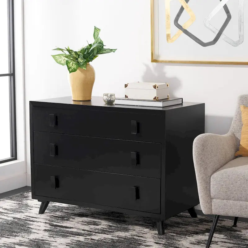 Retro-Modern 3-Drawer Storage Chest with Metal Hardware, Bedroom & Living Room