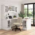 L-Shaped Computer Desk with Hutch, Glass Door Storage Cabinets & Wire Management