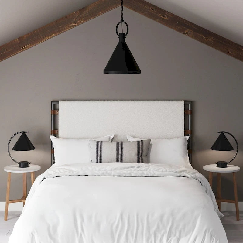 Bohemian Upholstered Headboard with Sling Panels & Matte Metal Frame